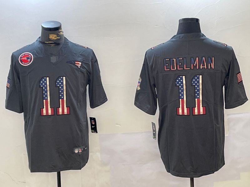 Men New England Patriots #11 Edelman Grey National Flag 2024 Nike Vapor Limited NFL Jersey style 2->new england patriots->NFL Jersey